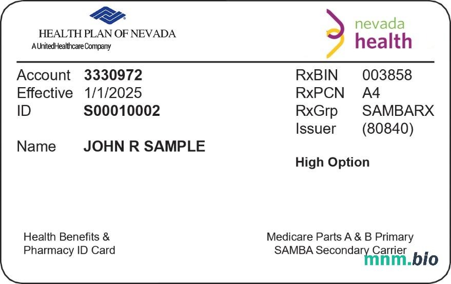Nevada karta ubezpieczenia zdrowotnego edytowalny szablon